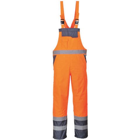 Portwest Hi-Vis Breathable Contrast Rain Bip And Brace — Hi-Vis Orange/Navy