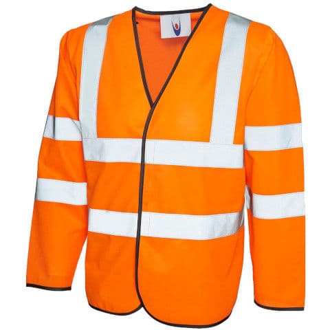 Uneek Hi Vis Long Sleeved Waistcoat — Flourescent Orange