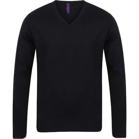 Henbury 12 Gauge V-Neck Jumper — Black