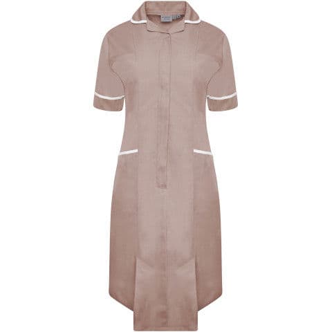 Behrens Ladies Round Collar Tunic Dress — Biscuit/White