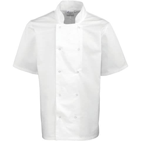 Premier Studded Front Short Sleeve Chef's Jacket — White