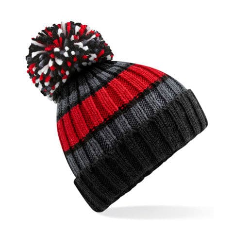 Beechfield Hygge Striped Beanie — Black Cherry
