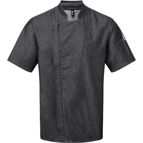 Premier Chef's Zip-Close Short Sleeve Jacket — Black Denim