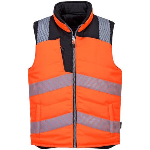 Portwest PW3 Hi-Vis Reversible Bodywarmer — Orange/Black