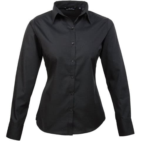 Premier Ladies Long Sleeve Poplin Blouse — Black