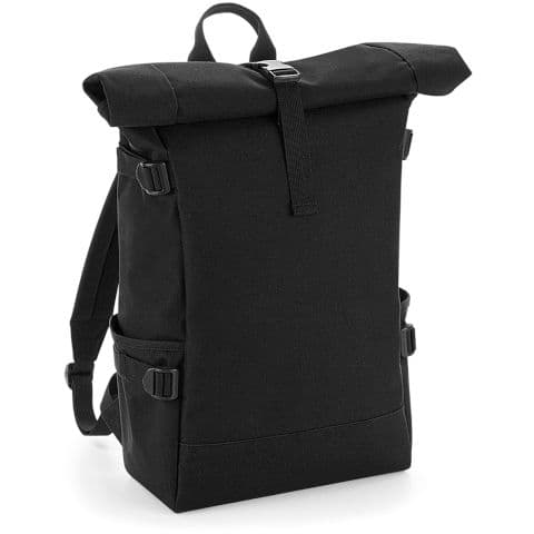 Bagbase Block Roll-Top Backpack — Black/Black