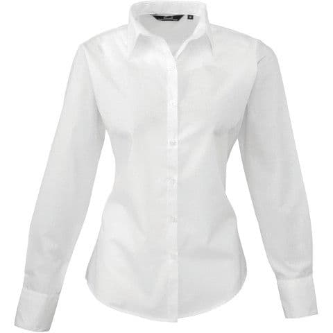 Premier Ladies Long Sleeve Poplin Blouse — White