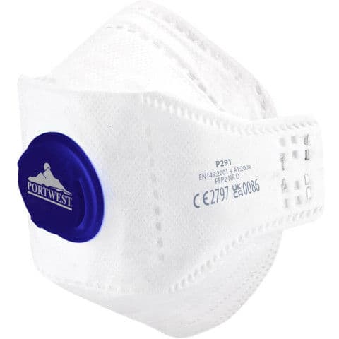 Portwest EAGLE FFP2 Valved Dolomite Fold Flat Respirator (Pack of 10) — White