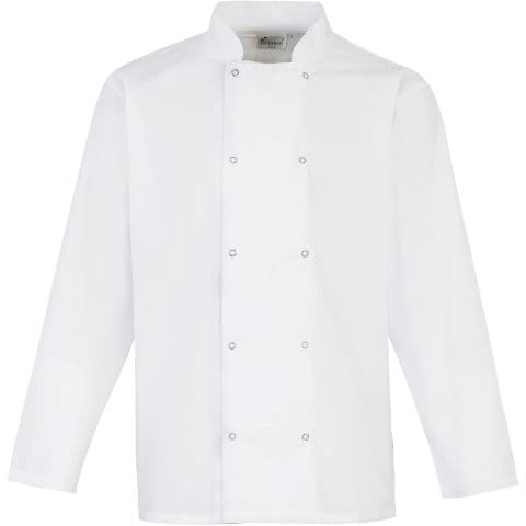 Premier Studded Front Long Sleeve Chef's Jacket — White